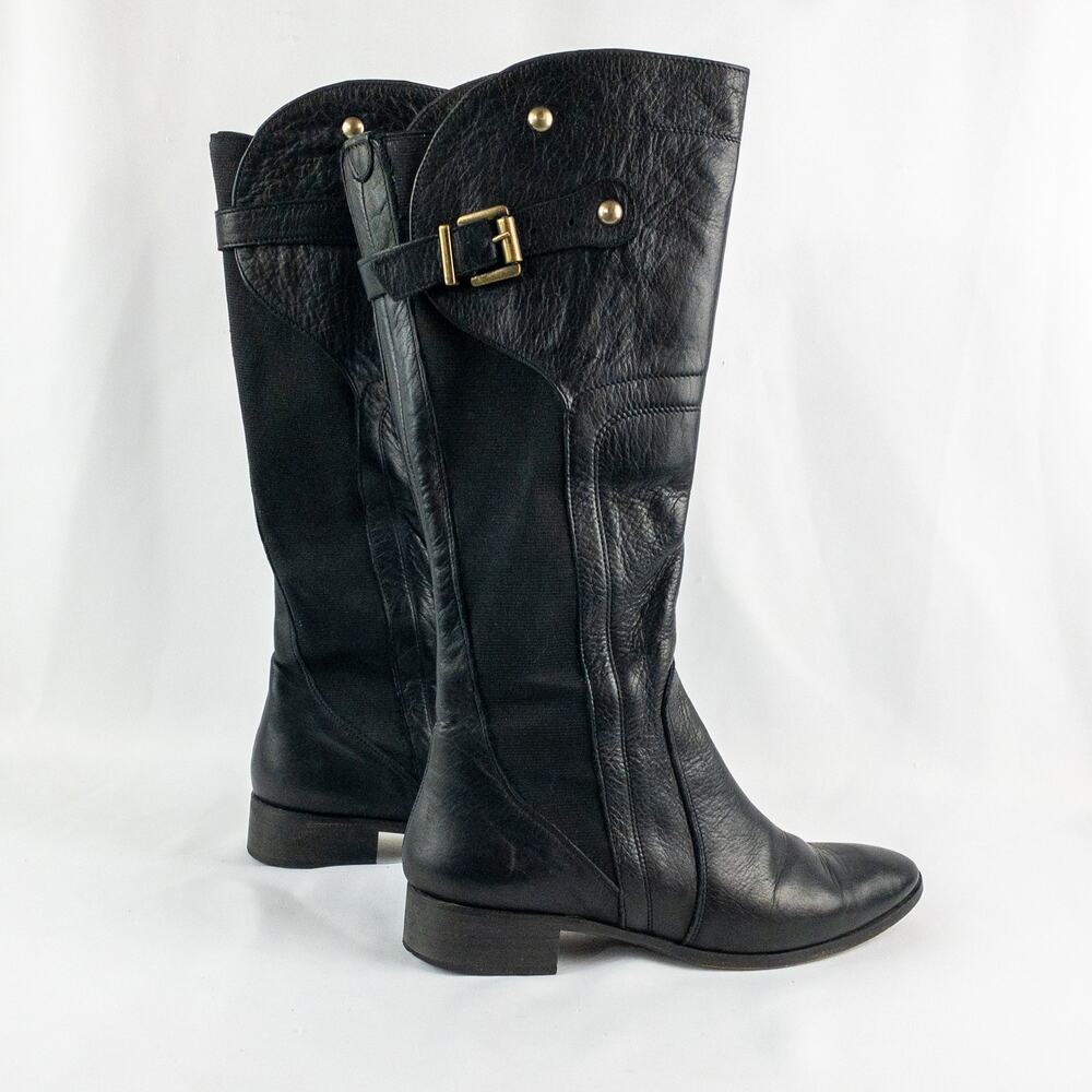 Black Leather Knee-High Women's Riding Boots